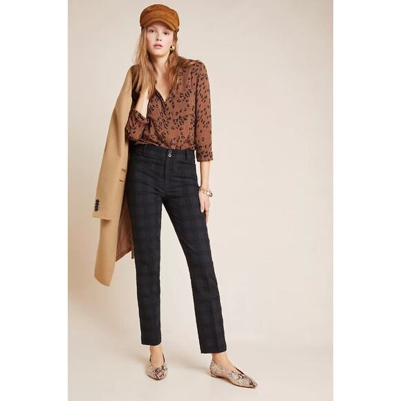 Anthropologie The Essential Slim Jacquard Black Chino Size 4 - Picture 1 of 9